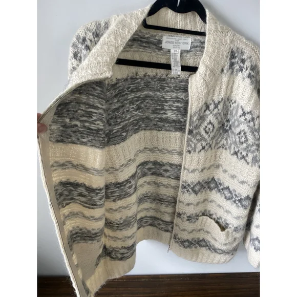 Jones New York Women's Hand Knit Full Zip Cardigan Long Sleeve Cream Size L NWT - Picture 6 of 7